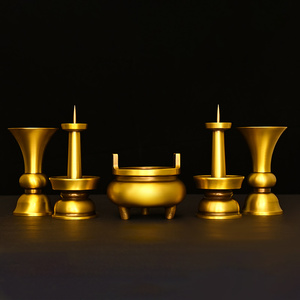 铜佛前五供摆件纯铜香炉烛台花瓶全套家用佛前观音财神炉供佛用品