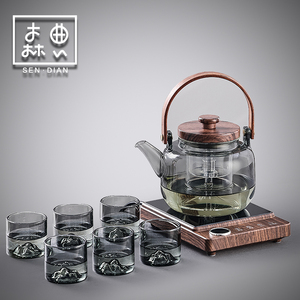小型家用耐高温玻璃蒸煮茶壶大容量茶水分离烧水提梁壶电陶炉套装