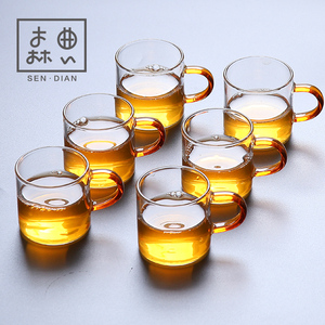 6只装耐热玻璃杯子功夫茶具日式加厚喝茶带把品茗小茶杯主人单只