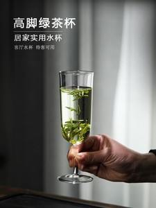 猴魁泡茶杯泡绿茶专用茶具高脚杯子玻璃杯日式透明耐高温喝茶水杯