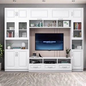 欧式电视柜收纳储物柜一体组合背景墙柜现代简约靠墙客厅电视机柜