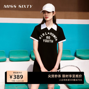 Miss Sixty夏季新款连衣裙女套头合身微弹衬衫领撞色休闲百搭