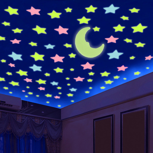 3D立体墙贴画房顶天花板月亮星星荧光夜光贴卧室房间墙壁装饰贴纸