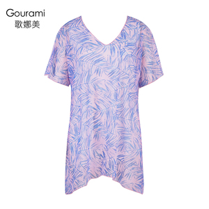 Gourami歌娜美品牌时尚印花沙滩衣宽松网纱速干面料比基尼外衣长