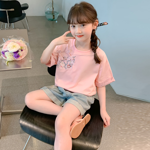 女童夏装新中式T恤2024新款儿童洋气女孩夏季短袖宽松中国风上衣