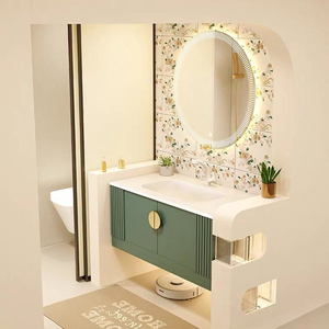 绿色浴室柜组合法式可丽耐一体盆卫生间洗手台轻奢卫浴柜橡木浴柜