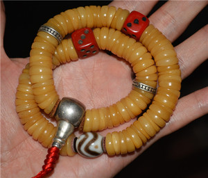 西藏老手链藏传108颗玉化千年至纯虎牙天珠正品清代切片万珠之王
