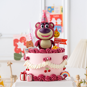 草莓熊蛋糕装饰摆件网红可爱戴帽子小熊儿童生日烘焙装扮配件插件
