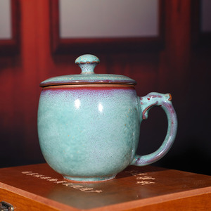 钧瓷茶杯办公室家用喝水杯上合组织专用钧瓷杯禹州神垕陶瓷带把手