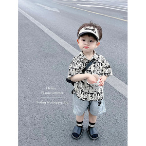 韩国男童日系复古卡通短袖衬衫夏季薄款中小儿童宝宝洋气上衣潮