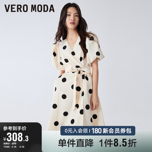 Vero Moda奥莱连衣裙子春秋新款优雅气质甜美泡泡袖法式波点裙女