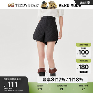 Vero Moda奥莱短裤女秋冬清仓泰迪熊联名直筒中腰简约菱格纹时尚