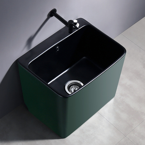 北欧彩色陶瓷拖把池黑色绿色中大号拖布池阳台家用墩布池洗水槽盆