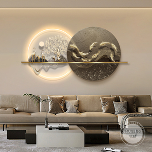 新中式客厅装饰画大气山水沙发背景墙挂画高档迎客松茶室壁画挂件