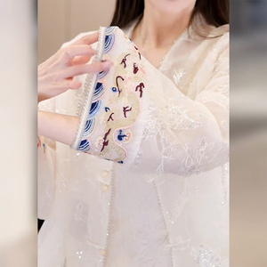 白色欧根纱新中式衬衫2024新款女夏季小个子唐装国风刺绣防晒上衣
