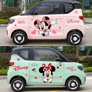 五菱宏光马卡龙熊猫mini车身贴纸米妮米奇汽车贴纸装饰卡通车贴画