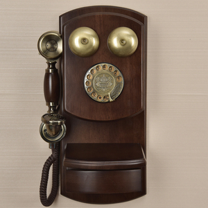 壁挂电话欧式复古老式电话机实木家用旋转拨号美式家用固定电话机
