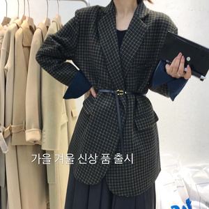 反季新韩版双面羊绒大衣女短款腰带复古格子西装千鸟格羊毛呢外套