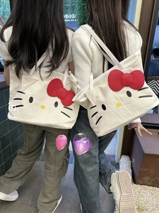 帆布包包女2023新款潮大容量hello kitty猫手提袋卡通单肩托特包