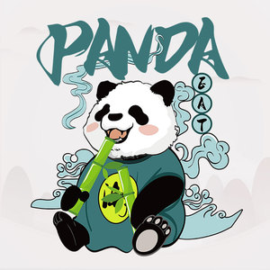 国潮风吃竹子的熊猫卡通烫画个性英文图案男女T 恤卫衣柯式热印贴