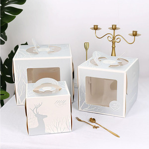 北欧风蛋糕盒子包装盒批发麋鹿开窗加高四4/6/8寸生日蛋糕盒定制