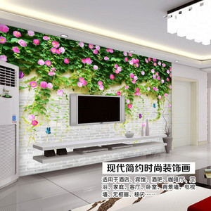 电视背景墙壁纸简约现代整体玫瑰花卉无缝墙布8d壁画墙纸蔷薇之恋