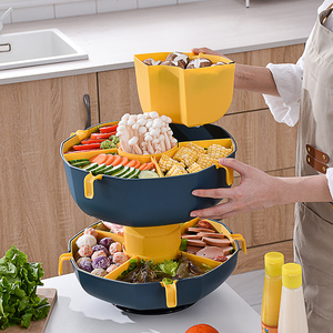 火锅拼盘沥水篮家用分格可旋转菜篮子水果盘厨房洗菜盆蔬菜零食盒