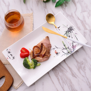 中国风特色餐厅陶瓷西餐盘子凉菜盘创意个性酒店餐具家用长方菜盘