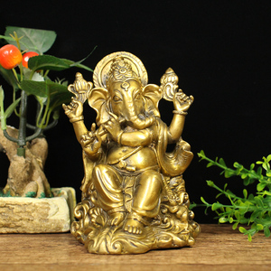 纯铜象神摆件泰国象鼻财神象头神印度教护法神像家居供奉摆件