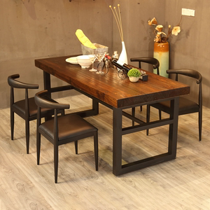 美式复古实木桌子长方形酒吧铁艺餐桌椅商用食堂饭店餐厅桌椅组合