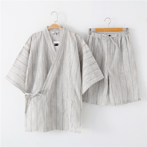 新款出口日本单男士日式棉麻和服甚平睡衣套装汗蒸服夏季凉快薄款