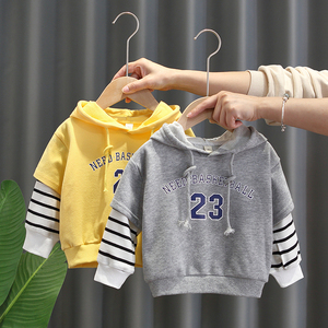男童条纹卫衣2021春秋新款婴儿童韩版洋气宝宝T恤假两件上衣春装