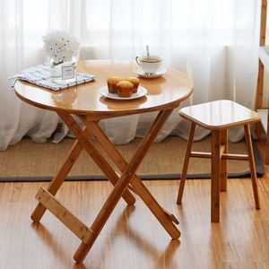 简易折叠桌便携小户型楠竹折叠餐桌家用实木吃饭小方桌子阳台圆桌
