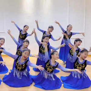 绽放新娃哈哈维吾尔族儿童舞蹈新疆舞演出服小小古丽民族风大摆裙