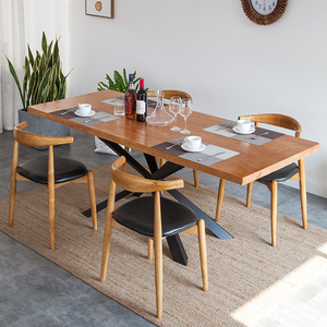 复古铁艺实木餐桌家用咖啡厅餐厅酒吧桌椅组合北欧简约长方形餐桌