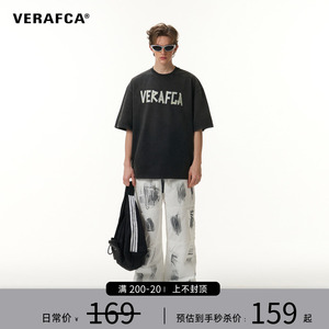 VFC/VERAF CA 胶带短袖男夏季水洗做旧全棉重磅t恤磨破设计师小众