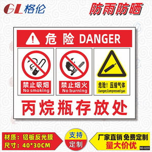 丙烷瓶存放处标识牌危险气瓶暂存点警示警告标志牌危险压缩气体严禁吸烟烟火消防安全提示牌标示牌_阿里巴巴找货神器