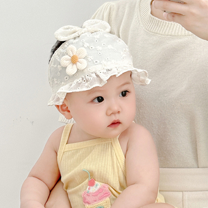 婴儿帽子夏季薄款女宝宝护囟门小月龄卤门帽纯棉新生儿女婴儿发带