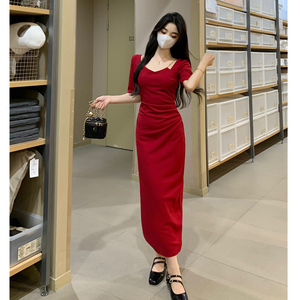 大码夏季新款高端精致新中式女装红色回门伴娘礼服气质显瘦连衣裙