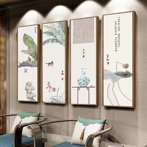 新中式禅意挂画客厅沙发背景墙屏风隔断茶室书房油画布可自粘贴画
