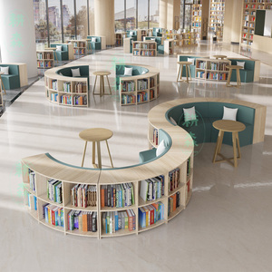 创意S形图书馆书柜一体弧形沙发绘本馆学校收纳储物多功能休息区