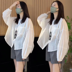 韩系设计感小众chic长袖防嗮白色衬衫女夏新款高级感时尚显瘦上衣