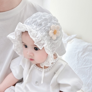 婴儿帽子春夏季薄款遮阳帽韩系花朵女宝宝宫廷帽外出婴幼儿防晒帽