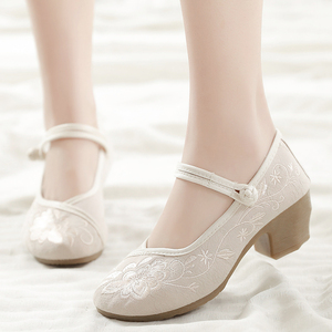 老北京布鞋女古装新款民族风绣花鞋中跟汉服鞋大女童儿童鞋舞蹈鞋