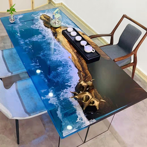 环氧树脂桌子河流桌实木大板原木茶桌胡桃木茶板书桌餐桌轻奢茶台