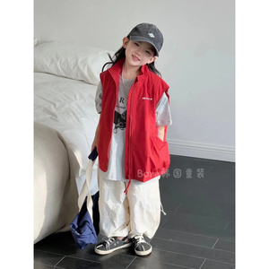 波拉bora韩国男女儿童马甲新款夏装中小宝宝红色外套长款背心上衣