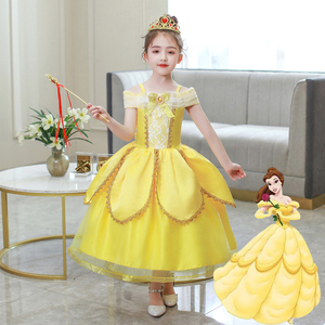 贝儿贝尔迪士尼公主裙裙子女童夏季角色扮演cosplay儿童演出服装