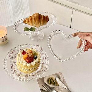爱心水果玻璃盘系列 高级ins风精致复古餐盘早餐蛋糕点心甜品盘子