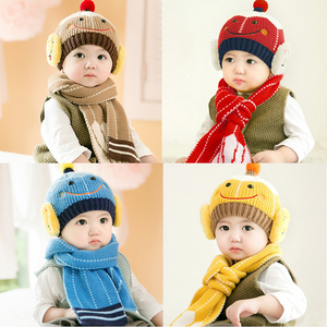 网红婴儿冬天毛线帽子围巾套装0女1一岁宝宝可爱超萌套头针织帽男