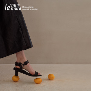Le' Murmure原创设计师黑醋栗方跟 进口小羊皮凉鞋女-罗嘞 Eimear